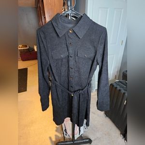 Shein Black Corduroy Belted Shirt Dress